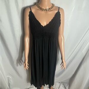 Blush Black Crochet Top Midi Dress Size 16 Adjustable Straps Rayon Boho
